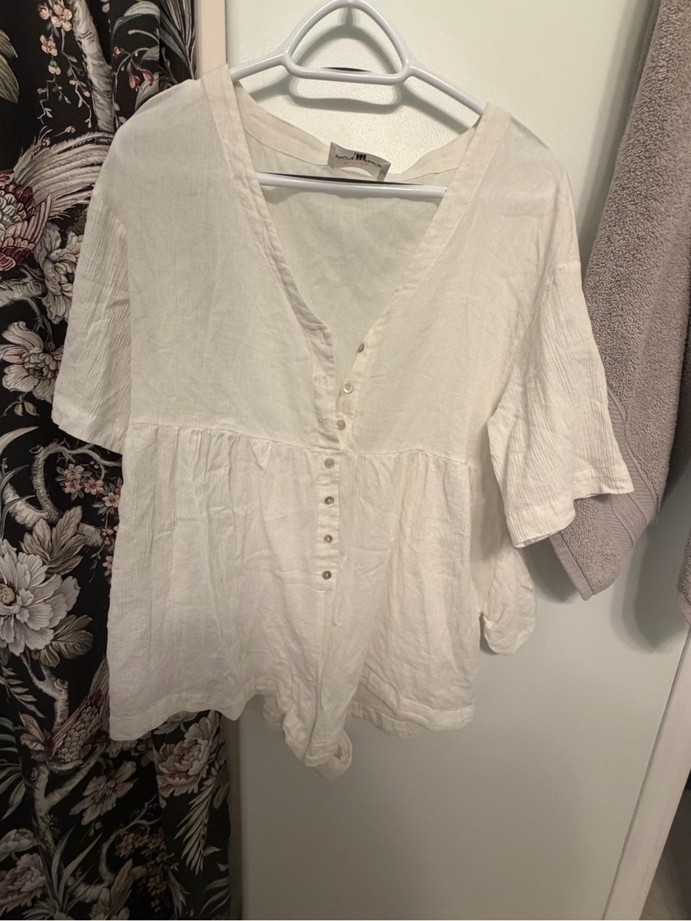 Sarah’s day white fox swim Lightweight White Button-Front beach coverup romper